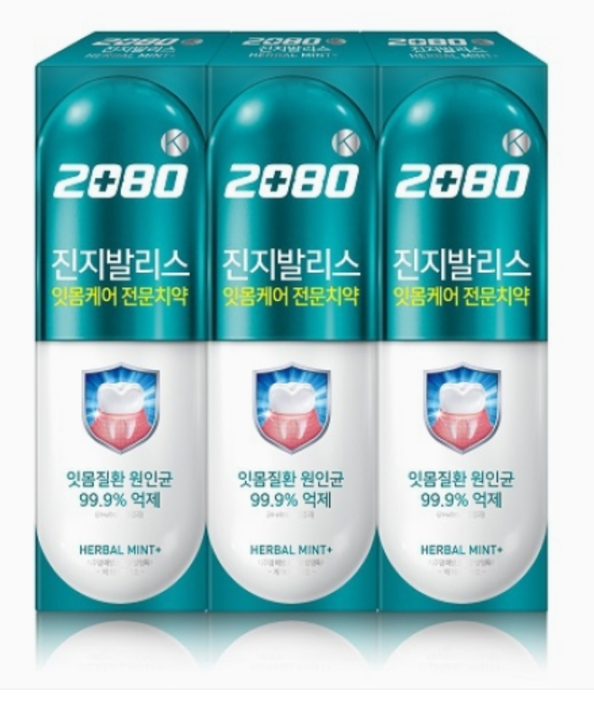 2080 진지발리스 (허벌민트) 마일드치약 120g*3입